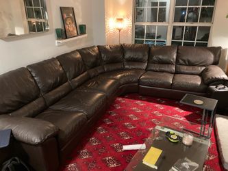 Dark brown faux leather sectional