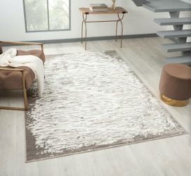 Set of 2 Matching Low Pile Quick Clean Artistic Abstract Area Rugs, 1-8x10 & 1-5x7, Gray/White, NEW.