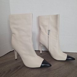 Nine West Winner Women's Mid-Calf Dress Boots Size 9.5M Cream Ivory Black