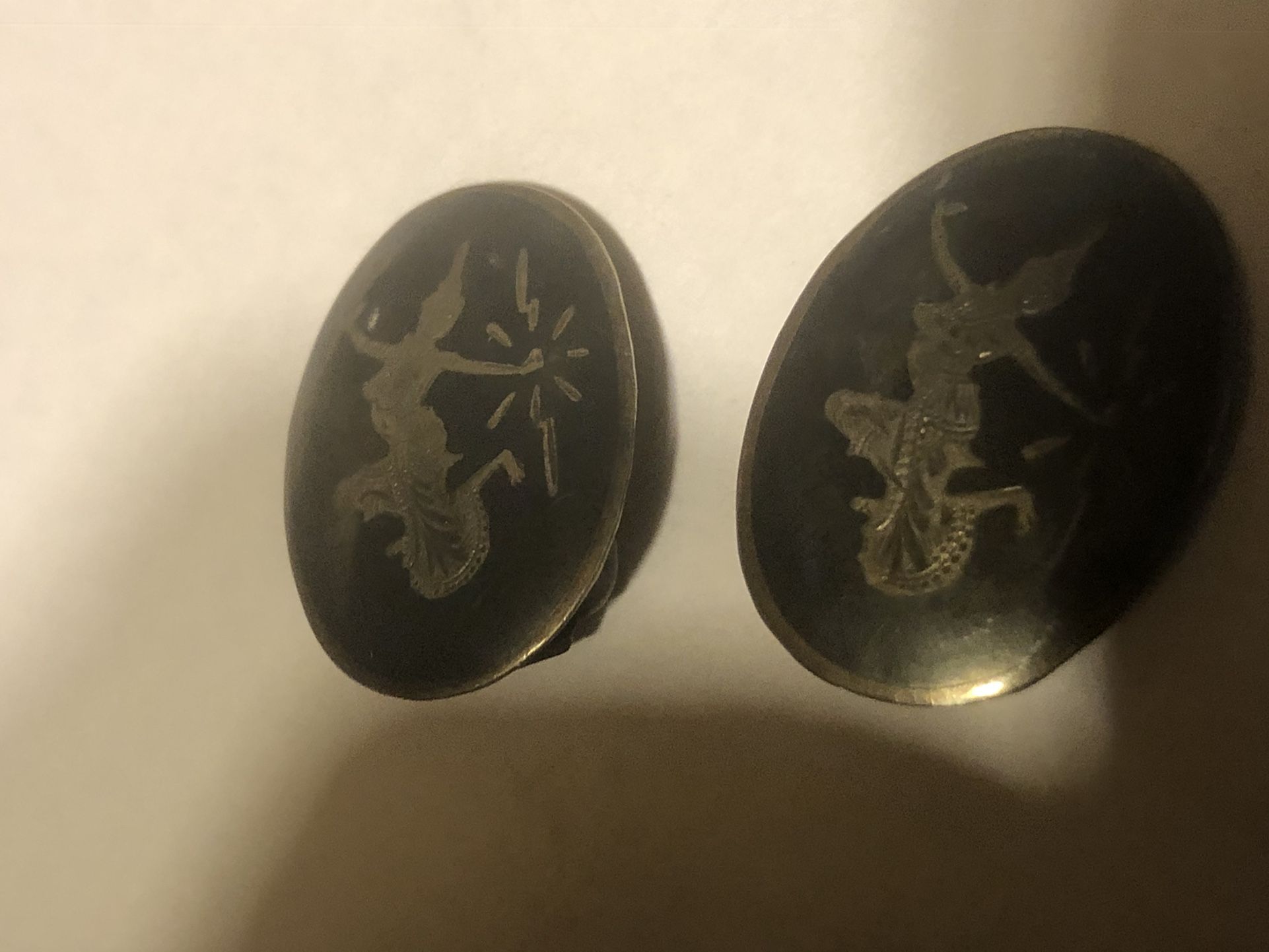 Antique Siam Sterling Silver Clip On Earrings Excellent Condition