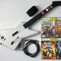 Xbox 360 Guitar Hero Xplorer Bundle w/ 4 Games World Tour Legend of Rock GH2 Lot