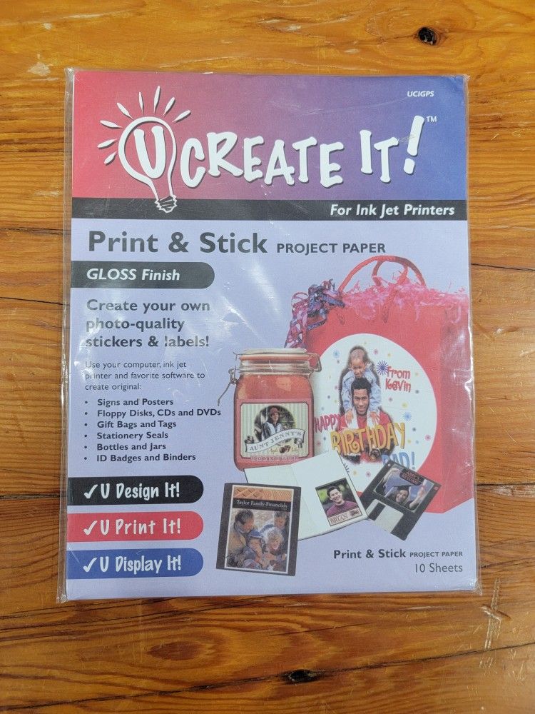 UCREATE IT-Print & Stick Gloss 10 Sheets SEALED Package - Creative