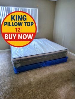 King mattress pillow top and box spring set (2pc - brand new)