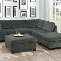 Brand New Dark Grey Super Plush Chenille Modular Sectional Sectional Sofa w Ottoman