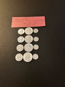 Coins - 90% SILVER– Brilliant Uncirculated/4 Roosevelt dimes/4 Washington quarters/4Franklin halves – Total 12 Coins