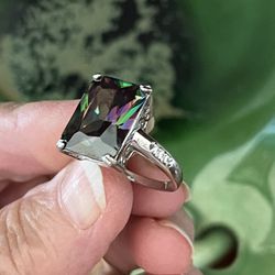 Stunning Sterling Silver And Mystic Topaz Ring