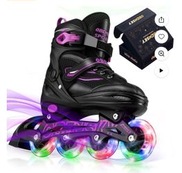 OBENSKY Adjustable Inline Skates, Illuminating Roller Blades for Kids,Girls&Boys Beginner w/ Light up Wheels-Purple