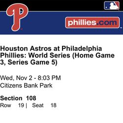 Phillies World Series Tickets Game 5