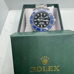 Brand New Automatic Movement (Cookie Monster) Black Face / Blue Bezel / Silver Band Designer Watch With Box! 