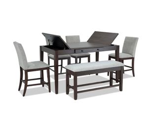 6-Piece Counter Height Dining Set with Storage Table and Bench