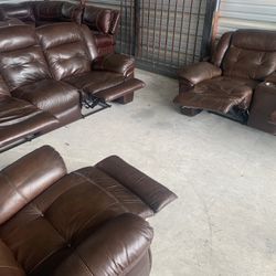 Brown Leather 3-piece Recliner Sofa Set