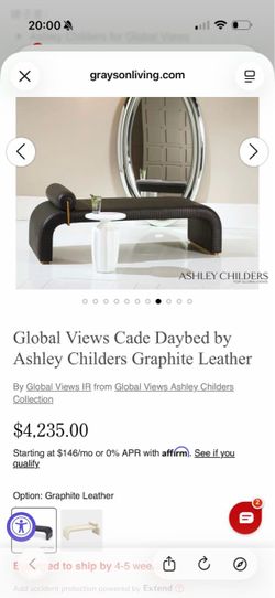 Global Views Cade Daybed Graphite Leather