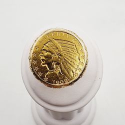 14k Gold $5 Indian Coin Ring
