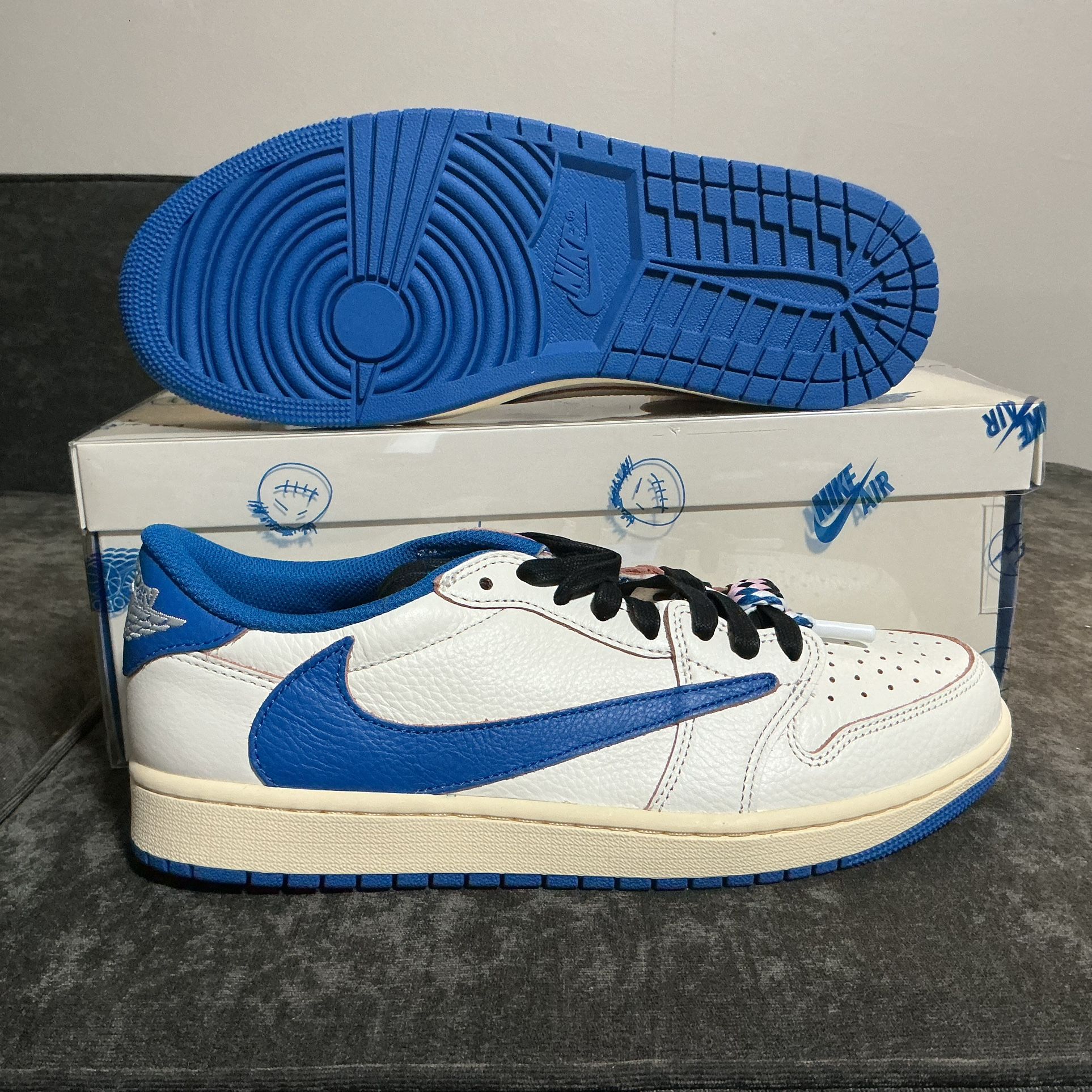 Size 10 - Fragment x Travis Scott x Jordan 1 Retro Low OG SP Sail Blue