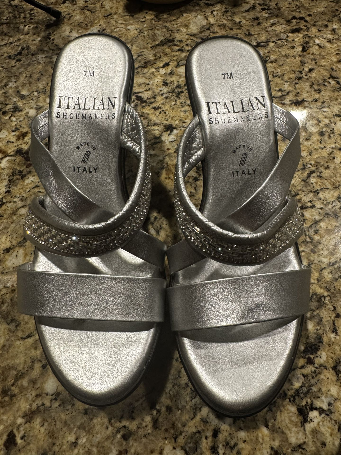 Italian Shoemakers Silver Leather Wedge Sandal