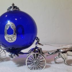 Vtg Sterling Silver Victorian Style Cobalt Blue Horse Drawn Carriage .925 Italy
