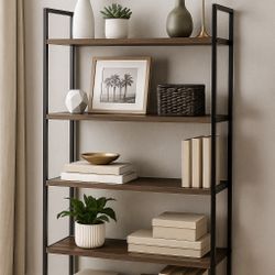 Industrial 5-Tier Ladder Bookcase (Black Metal & Dark Wood) - $100 (North Phx)