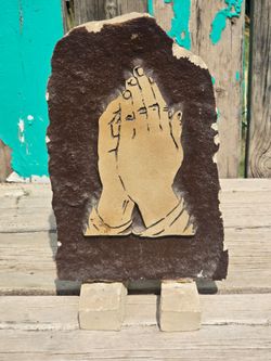 Vintage Stone Carved Praying Hands Plaque