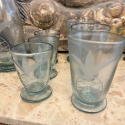 Hand Blown Pineapple Glass Ware 41 Pieces