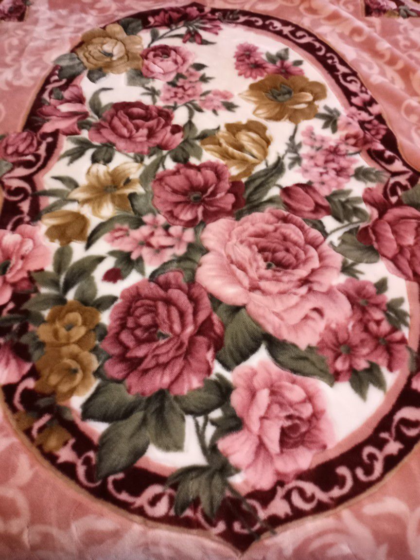 New KOYO Blanket Queen Size Pink Roses Mink Super Quality Soft 