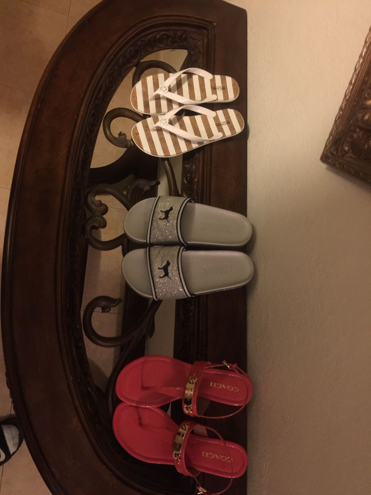 Pink, Michael Kors, and Coach sandals