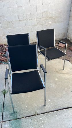 Set of 3 Chrome Frame Black Armchairs