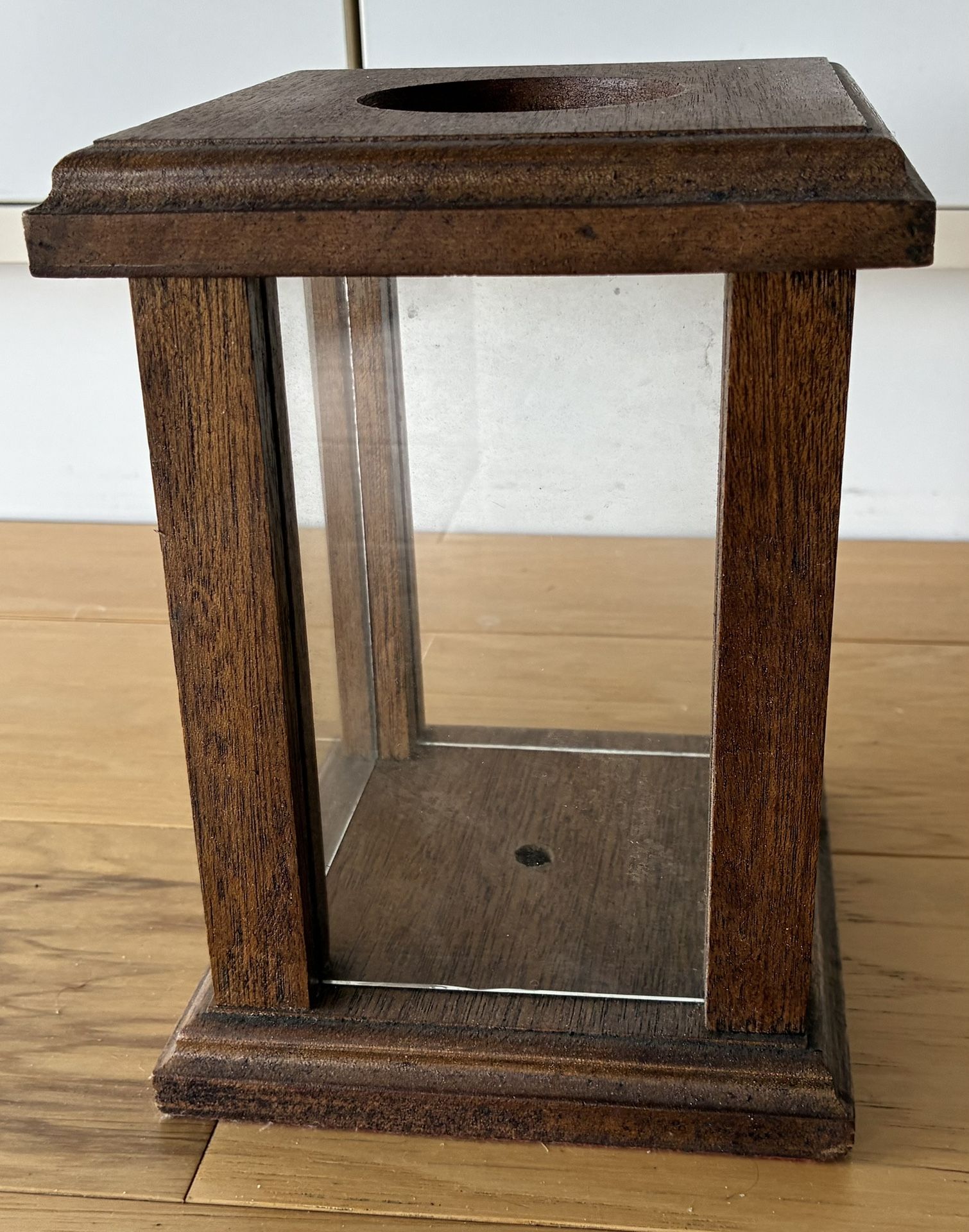 Display Case, Wood, 4 Sided, 5 1/2”X5 1/2” Square, 7 3/4” High w/Glass Panels.