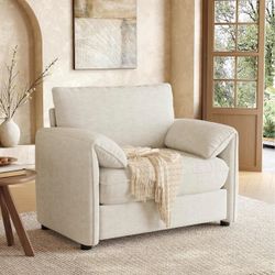 Modern Accent Large Beige Chenille Fabric Armchair