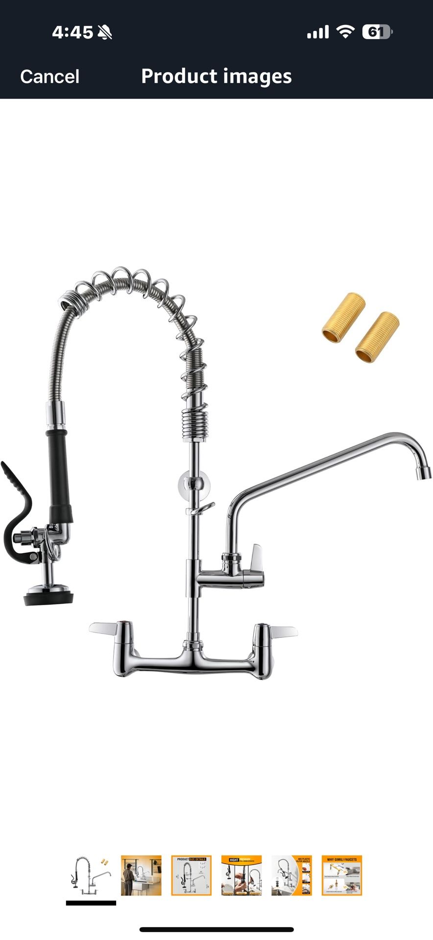 GIMILI Commercial Kitchen Faucet Wall Mount with Pre-Rinse Sprayer 8 Inch Center Wall Mount Kitchen Sink Faucet Swing Spout 25" Height Faucet with Pul