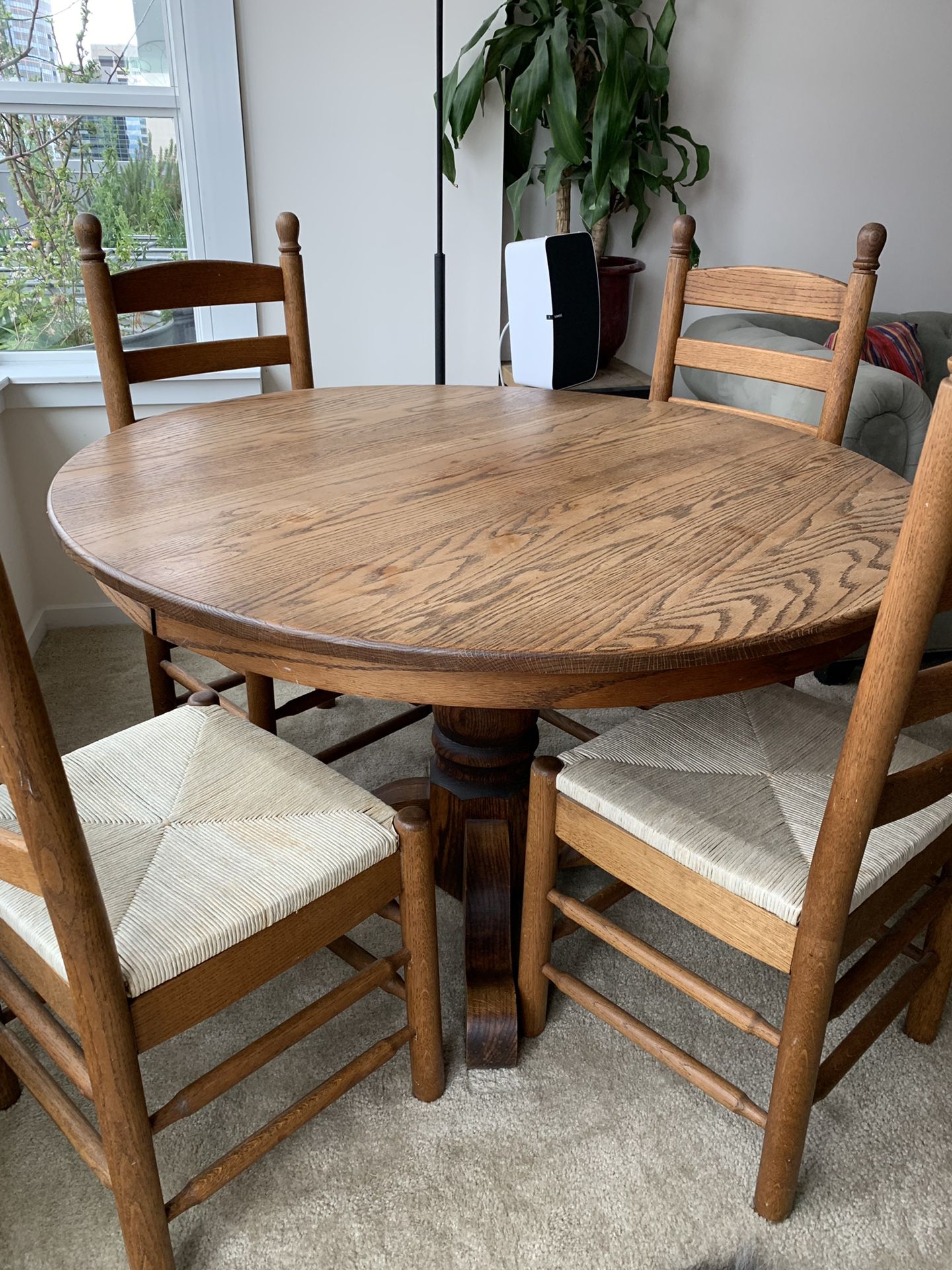 Solid Hardwood Dining Room Table and 4 Chairs 48” wide 29” Tall