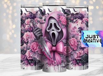 Pink ghost face tumbler