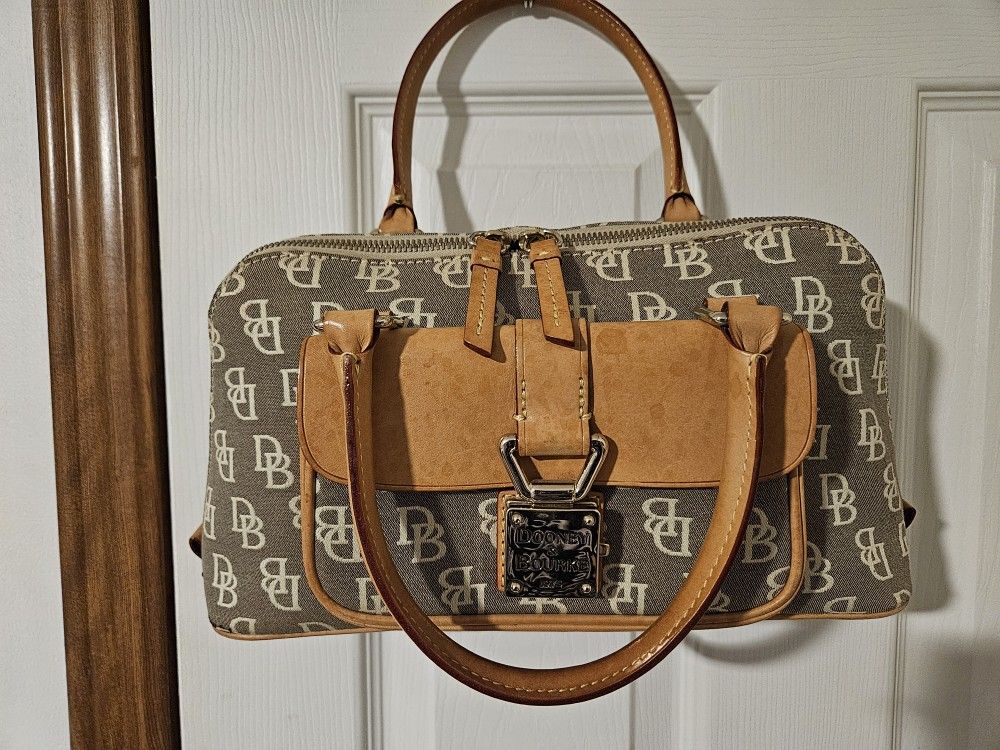 Dooney And Bourke Signature Monogram Tan Satchel Handbag