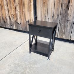 Nightstand with Drawer, Modern X-Design Side End Table, Bedside Storage Shelf for Bedroom, Living Room, Home Office, Black