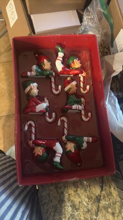 Christmas Elf Candy Cane Ornaments Set of 6