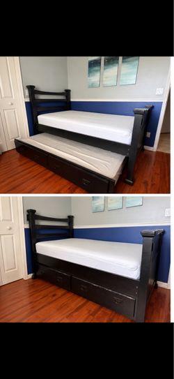 3 Piece Twin Bed with Trundle, Night Stand and Tall Dresser