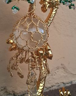 Dragon Figurine Handmade Wire Tree with clear quartz crystal ball