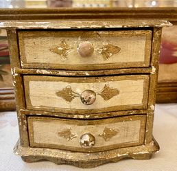 ⭐️ESTATE SALE⭐️Vintage Italian Florentine Jewelry Chest – Made in Italy Gold Gilt 3 Drawer Box