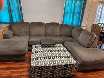 Gray Fabric Sectional Sofa with Double Chaise