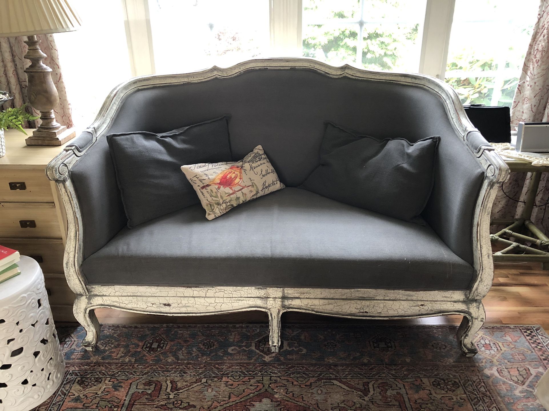 Apartment Size Shabby Chic French Distressed Deconstructed Gray  Sofa Couch Settee Loveseat