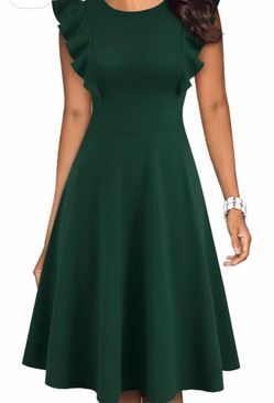 Green Ruffle Sleeve A-Line Dress