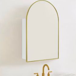 Brushed Gold Arched Bathroom Medicine Cabinet
