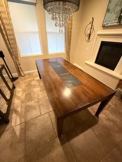 Solid Wood Dining Table with Slate Inlay – Seats 6–8