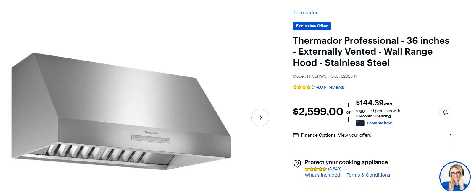 Brand new Thermador professional 36 inch range hood