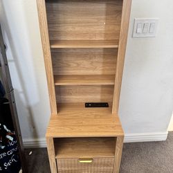 Afuhokles Tall Fluted Nightstand, Bedside Table with 2 Drawers and Open Shelf, Natural Oak