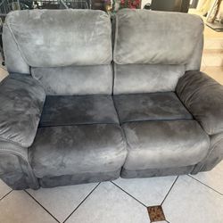 City Furniture Gray Microfiber Power Recline Matching Sofa And Loveseat
