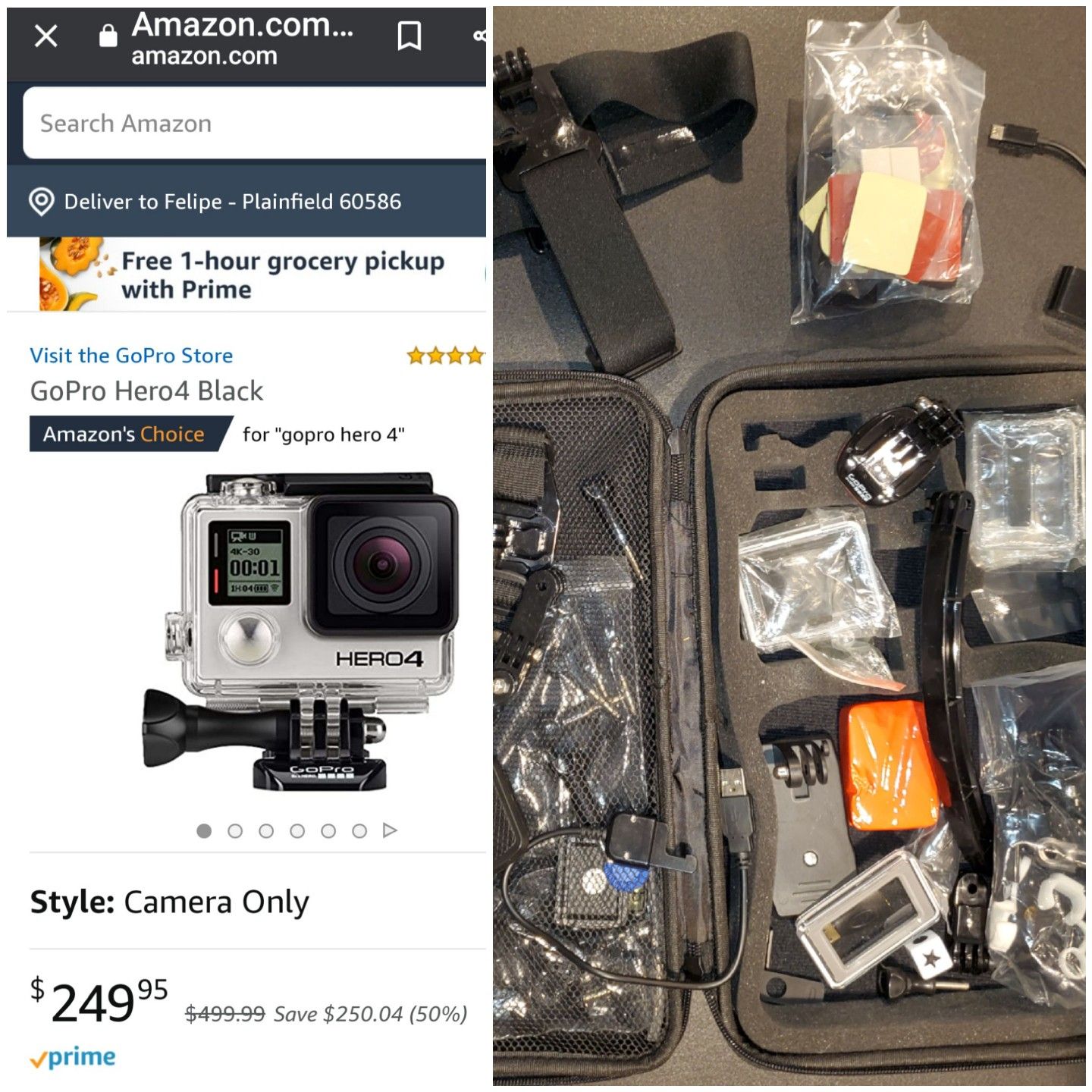 GoPro Hero 4 Black with 3 batteries, case and accessories