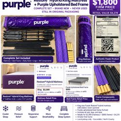 NEW Purple Restore Hybrid KING Mattress + Purple Bed Frame – $1,800 FIRM