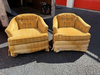2- Vintage 70’s Fabric Barrel Chairs