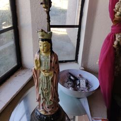 Chinese Gold Gilt Figural Lamp. 