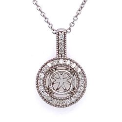 Semi-Mount Pendant Necklace For 0.85 Ct Round W/ 0.16 TCW Accents In 14k Gold